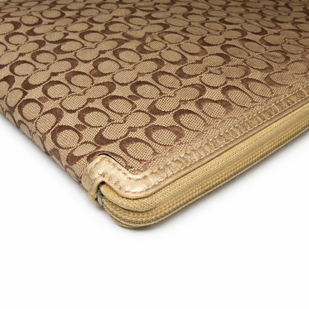 Coach Signature Tablet Sleeve Khaki Jacquard Gold Leather 8.25 x 10.35 - Picture 6 of 8